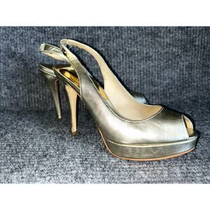Michael Kors York Gold Slingback Peep Toe 4” Heels Women’s Size 7